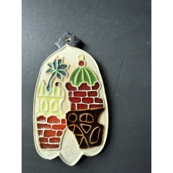 Handcrafted Ceramic Tile Ornament Wall Hanging Boho Rustic Cottagecore Whimsy - Picture 1 of 5